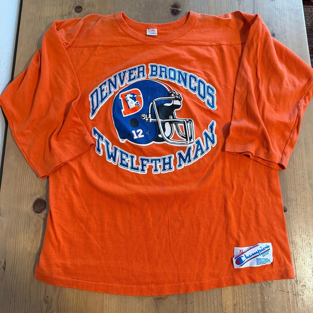 Vintage Champion Denver Broncos Twelfth Man Shirt XL 3/4‎ Sleeve USA Made 80s